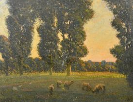 Paul Paul (1865-1937), sheep gathered in a field at dusk, oil on canvas, signed, 17" x 22" (43 x