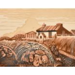 John Stops (1925-2002), 'Farm Near St David's Head I', linocut, signed and dated 1981 in pencil,