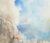 Leslie Worth (1923-2009), 'The Fall of Icarus', watercolour, labels verso, 15.5" x 18.25", (39.