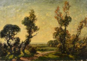 Paul Paul (1865-1937), a valley view between trees, oil on canvas, 16" x 24" (40 x 61cm), unframed.