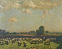 Paul Paul (1865-1937), a flock of sheep in an open field, oil on canvas, signed, 17" x 22" (43 x