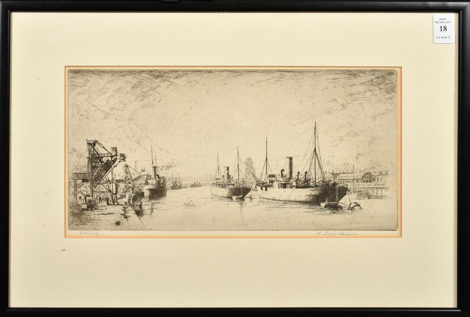 Alasdair Macfarlane (1902-1960), an etching of shipping in a port, signed in pencil and inscribed ' - Image 2 of 4