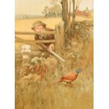 After Lawson Wood, A rough shooter and his dog by a gate near to a Pheasant, chromolithograph, 16.5"