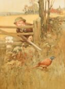After Lawson Wood, A rough shooter and his dog by a gate near to a Pheasant, chromolithograph, 16.5"