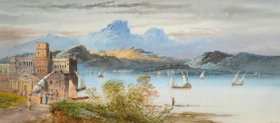 L. Lewis (late 19th early 20th Century), Sailing boats and figures in an extensive Italian lake