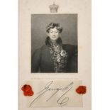 A Print of King George IV, along with his signature and wax seals, 8.5" x 6" (22 x 15cm) overall.