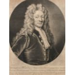 Smith after Kneller, a portrait of Christopher Wren, 13" x 9.75", (33x25cm) and another by Smith