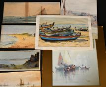 A collection of 19th and 20th Century watercolours, mainly maritime, five signed, sizes from 4.75" x