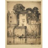 Percy Lancaster (b.1878) Old Houses, Barnard Castle, etching, with blind stamp, labels verso, 6.