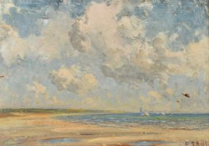 Paul Paul (1865-1937), sailboats off a headland, oil on canvas, signed, 10.5" x 15" (27 x 38cm).