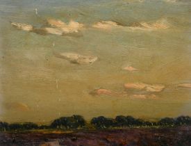 Paul Paul (1865-1937), a study of clouds above a tree-lined landscape, oil on board, 5" x 6.5" (13 x