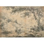 George Morland, Circa 1792, figures in a wagon on a country path, soft ground etching, signed and