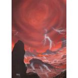 David A. Hardy, A sci-fi depiction of an electrical storm on Venus, gouache, signed and dated '71,