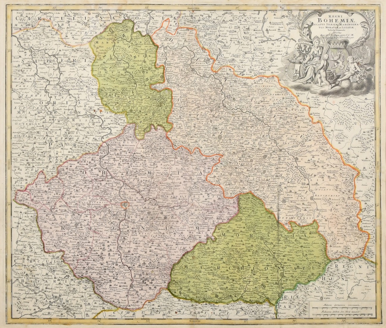 Regni Bohemiae, Ducatus Silesiae, Marchionatus Moraviae et Lusatiae, by Homann, hand coloured,