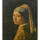 A colour print after Vermeer, 18.25" x 15.5", (46.5x39cm) in a Ripple style frame and another