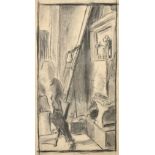 British School, circa 1930, an artist's studio, charcoal, indistinctly signed with initials 18.5"