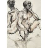 A nude study of a man and woman, charcoal and wash, indistinctly signed in pencil, 32.5" x 23", (