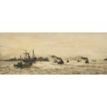 William Lionel Wyllie (1851-1931) British, Portsmouth Harbour, etching, signed in pencil, plate size