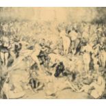Norman Lindsay, 'The Argument', a large gathering of figures, etching, signed and numbered