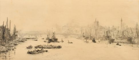 William Lionel Wyllie (1851-1931) British, London Bridge, etching, signed in pencil, plate size 6.