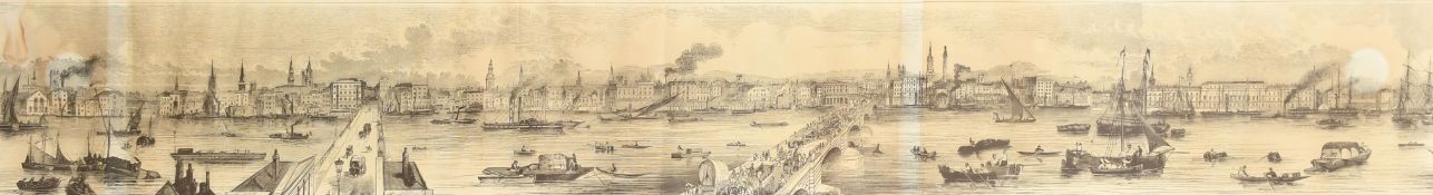 19th Century English School, a panoramic view of London across the Thames, print, 6" x 39" (15 x