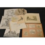 A collection of mainly 19th Century pencil and pen sketches, 1.5" x 3", (4x7.5cm) to 9.5" x 12.