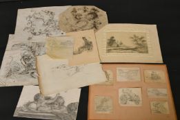 A collection of mainly 19th Century pencil and pen sketches, 1.5" x 3", (4x7.5cm) to 9.5" x 12.