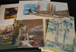 A mixed collection of watercolours, sizes from 5.5" x 7.75", (14x19.5cm) to 12.75" x 19.75", (32.