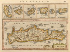 A hand coloured map of Candia (Crete), probably 17th Century, Mercator/Hondius, 6.25" x 8.25" (16