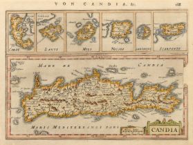 A hand coloured map of Candia (Crete), probably 17th Century, Mercator/Hondius, 6.25" x 8.25" (16