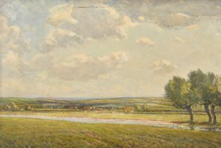 Paul Paul (1865-1937), livestock grazing in an open landscape, oil on canvas, 16" x 24" (40 x 61cm),