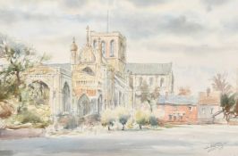 Afanasy Nikolsky (1909-1979) Ukranian, A view of Winchester Cathedral, watercolour, signed and dated