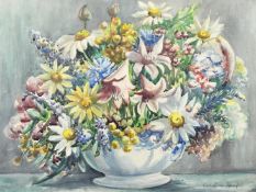 Caroline Herd, 'The old bowl', a still life of mixed flowers in a bowl, watercolour, signed, label