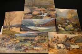 A collection of 19th and 20th Century watercolours, mostly landscapes, sizes from 9.75" x 13.75", (