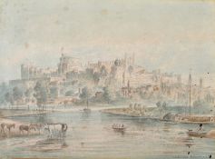 W. Oliver, A view of Windsor Castle from the river, pencil and watercolour, inscribed, signed and
