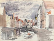 Phyllis Ginger(1907-2005), a view of Bruges canal scene, watercolour, signed and dated 1970, 10.5" x