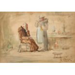 George Aikman (1830-1905), a scene of a monk with a dentist, watercolour, signed, 6.5" x 9" (16.5