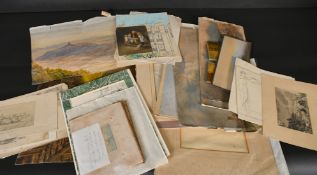 A folio of 19th and 20th Century mostly unframed watercolours, including some prints and a small