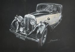 Dennis Lascelles (20th Century) A drawing of a Daimler Saloon car, gouache heightened with white,
