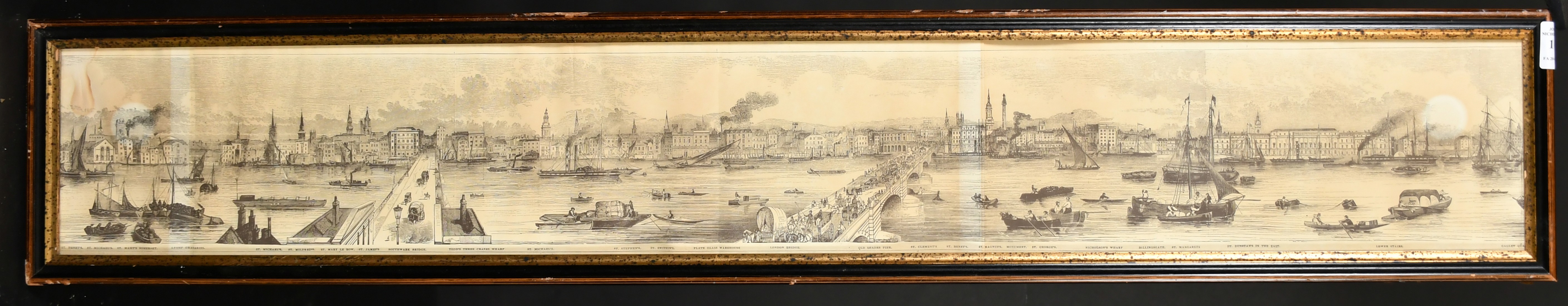 19th Century English School, a panoramic view of London across the Thames, print, 6" x 39" (15 x - Image 2 of 3