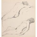 Circle of Samuel John Peploe, Study of a nude woman in two positions, pencil, 8.5" x 7.75", (