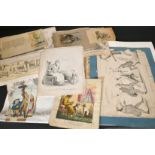 A large collection of 19th Century caricatures, sizes from 7.5" x 4", (19x10cm) to 12.5" x 18.