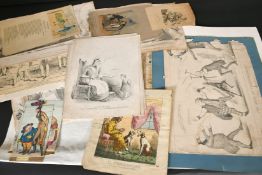 A large collection of 19th Century caricatures, sizes from 7.5" x 4", (19x10cm) to 12.5" x 18.