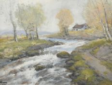 Attributed to William Edwin Atkinson (1862-1926), a moorland river, watercolour, signed -