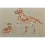 Mabel Gear (1898-1987), a pastel study of two dogs, signed, 12.5" x 19" (32 x 48cm).