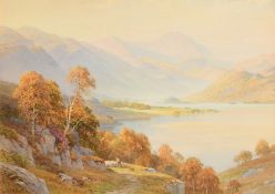 Harold Sutton Palmer, 'Head of Loch Lomond', an extensive loch landscape with a shepherd and dog