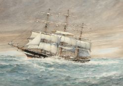 J. Millington (1891-1948), A Clipper ship in rough seas watercolour, signed, 14.25" x 20", (36x51.