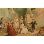19th Century, an artist and his patrons, watercolour, indistinctly signed, 7.25" x 11.25" (18 x