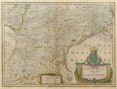 La Partie Meridionale du Languedoc, a hand-coloured 17th Century map, Janssonius, 16" x 20.5" (41