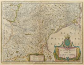 La Partie Meridionale du Languedoc, a hand-coloured 17th Century map, Janssonius, 16" x 20.5" (41